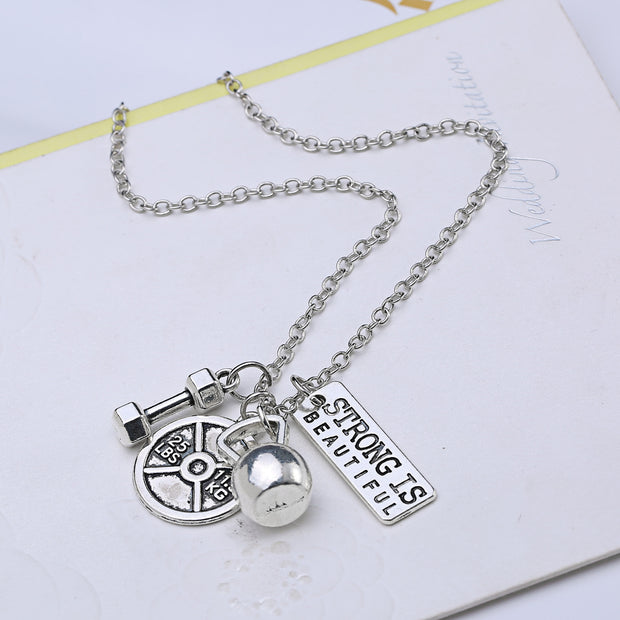 Dumbbell barbell pendant necklace