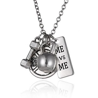 Dumbbell barbell pendant necklace