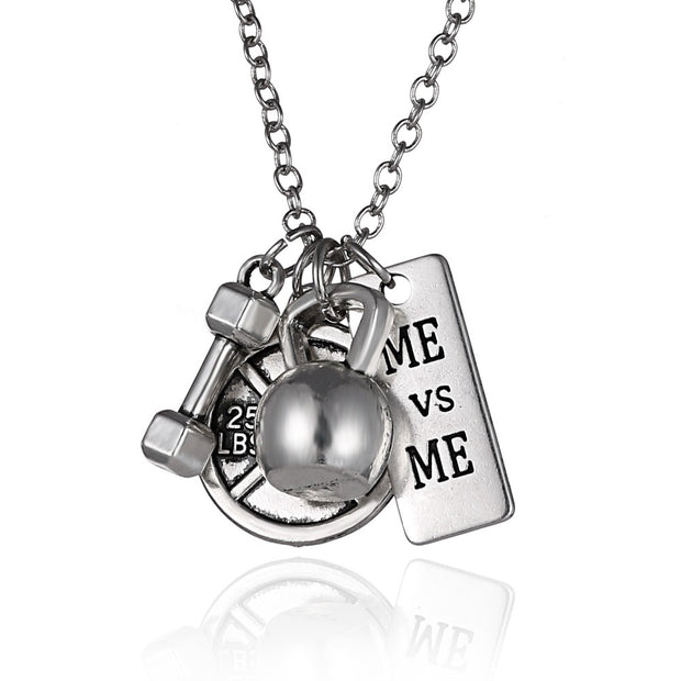 Dumbbell barbell pendant necklace
