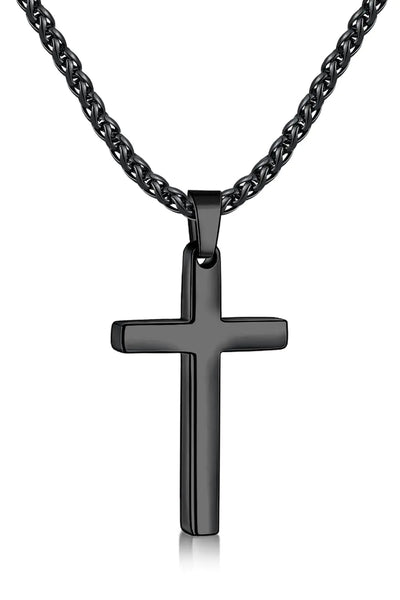 Durable Black Stainless Steel Men's Cross Necklace