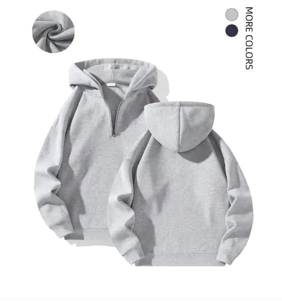 Men's Quarter Zip Hoodie Drop Shoulder Plain