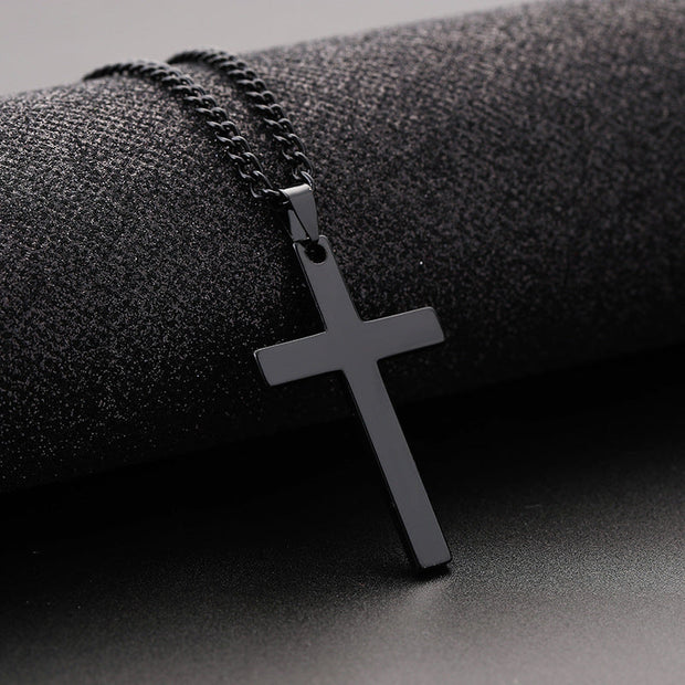 Durable Black Stainless Steel Men's Cross Necklace