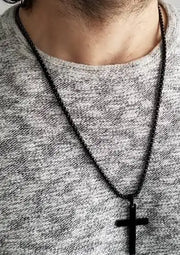Durable Black Stainless Steel Men's Cross Necklace