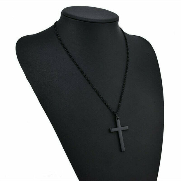 Durable Black Stainless Steel Men's Cross Necklace
