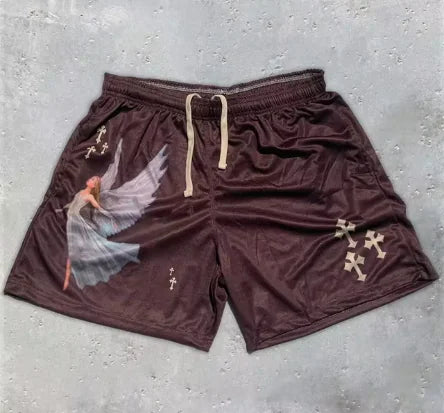 Men's Christian Angel Cross Print Gym Shorts