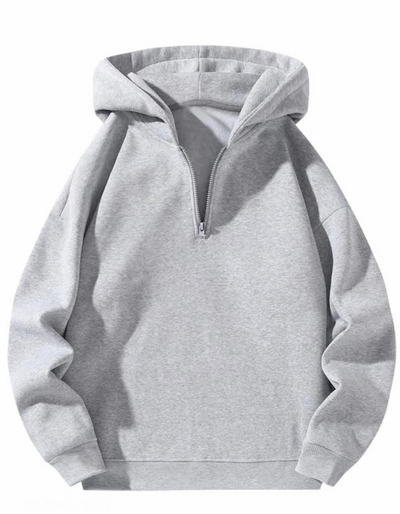 Men's Quarter Zip Hoodie Drop Shoulder Plain