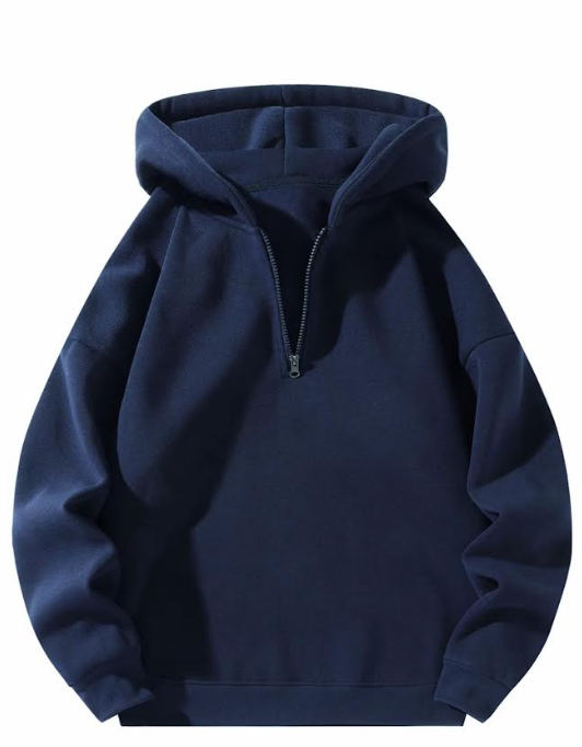 Men's Quarter Zip Hoodie Drop Shoulder Plain