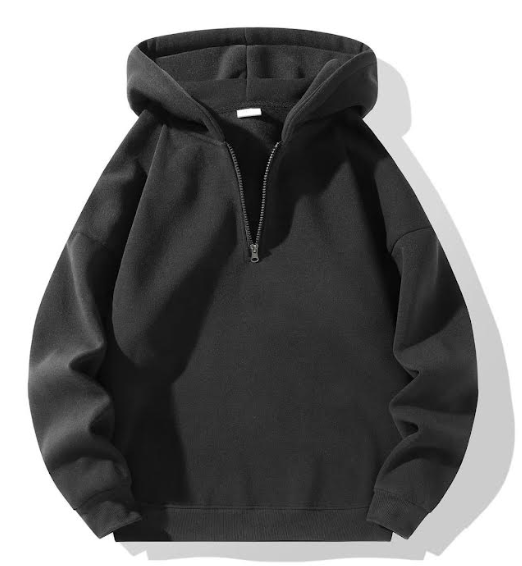 Men's Quarter Zip Hoodie Drop Shoulder Plain