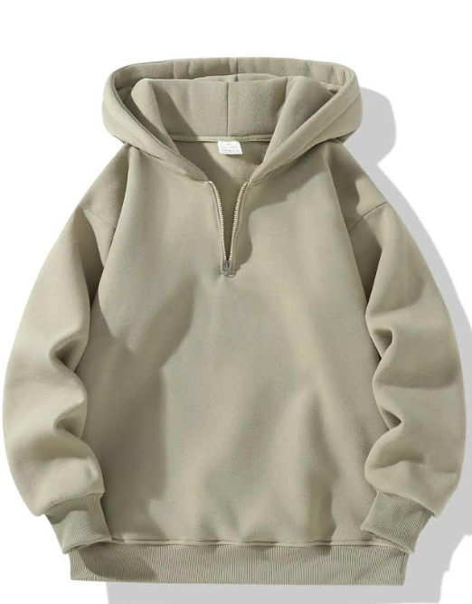 Men's Quarter Zip Hoodie Drop Shoulder Plain