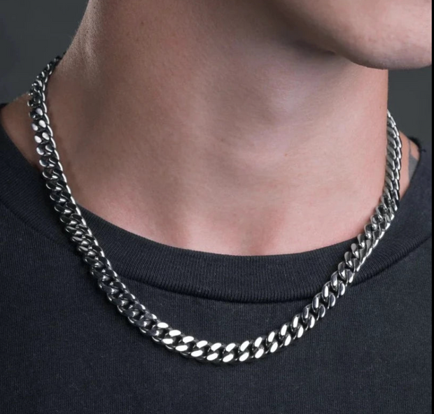 7mm Cuban Link 24k Necklace - White Gold Plated - 16 inch