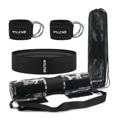 Barbell Pad Set for Squats Hip Thrusts Barbell Weight Set Neck and Shoulder Protective Cushion Pad with 2 Gym Ankle Straps Booty Resistance Bands for Standard Bars Cable Machine