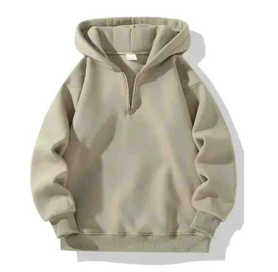 Men's Quarter Zip Hoodie Drop Shoulder Plain