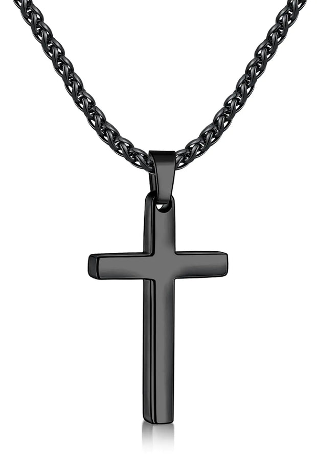 Durable Black Stainless Steel Men's Cross Necklace