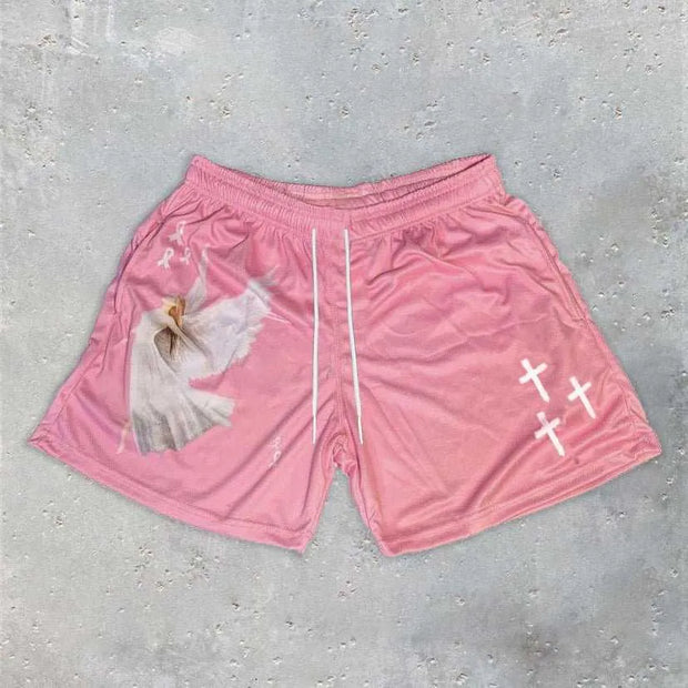 Men's Christian Angel Cross Print Gym Shorts