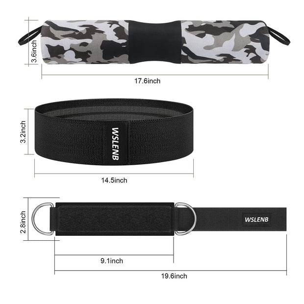 Fitness camo barbell pad/Ankle cable cuffs/Resistance band/Carrying bag