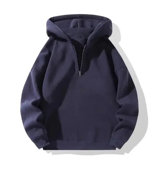 Men's Quarter Zip Hoodie Drop Shoulder Plain